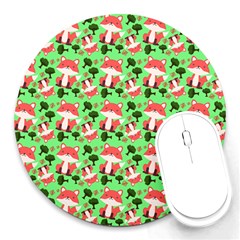 Fox And Trees Pattern Green Round Mousepads by snowwhitegirl