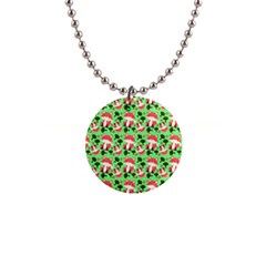 Fox And Trees Pattern Green 1  Button Necklace by snowwhitegirl