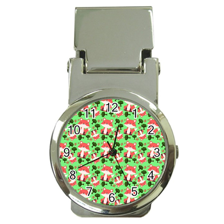 Fox And Trees Pattern Green Money Clip Watches