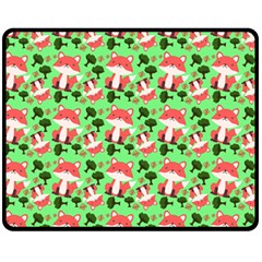 Fox And Trees Pattern Green Fleece Blanket (medium)  by snowwhitegirl