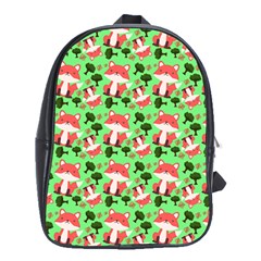 Fox And Trees Pattern Green School Bag (xl) by snowwhitegirl