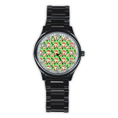 Fox And Trees Pattern Green Stainless Steel Round Watch by snowwhitegirl