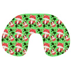 Fox And Trees Pattern Green Travel Neck Pillows by snowwhitegirl