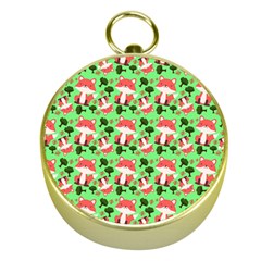 Fox And Trees Pattern Green Gold Compasses by snowwhitegirl