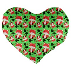 Fox And Trees Pattern Green Large 19  Premium Flano Heart Shape Cushions by snowwhitegirl