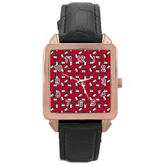 Bento Lunch Red Rose Gold Leather Watch  by snowwhitegirl