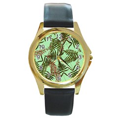 Fern Green Round Gold Metal Watch