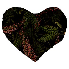 Fern Black Large 19  Premium Flano Heart Shape Cushions by snowwhitegirl