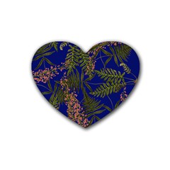 Fern Blue Rubber Coaster (heart)  by snowwhitegirl