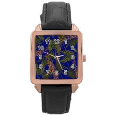 Fern Blue Rose Gold Leather Watch 