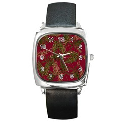 Fern Red Square Metal Watch