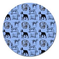 Dog Pattern Blue Magnet 5  (round) by snowwhitegirl