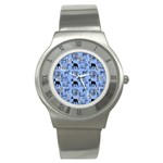 Dog Pattern Blue Stainless Steel Watch Front