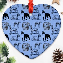 Dog Pattern Blue Heart Ornament (two Sides) by snowwhitegirl