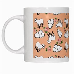 Vintage Lamb Pattern Peach White Mugs by snowwhitegirl