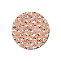 Vintage Lamb Pattern Peach Rubber Coaster (round)  by snowwhitegirl