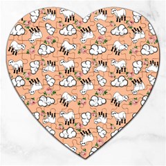 Vintage Lamb Pattern Peach Jigsaw Puzzle (heart) by snowwhitegirl