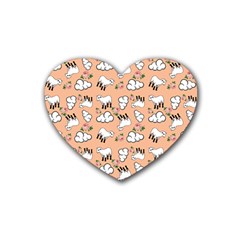 Vintage Lamb Pattern Peach Rubber Coaster (heart)  by snowwhitegirl