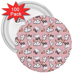 Vintage Lamb Pattern Pink 3  Buttons (100 Pack)  by snowwhitegirl