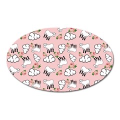 Vintage Lamb Pattern Pink Oval Magnet by snowwhitegirl