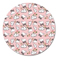 Vintage Lamb Pattern Pink Magnet 5  (round) by snowwhitegirl