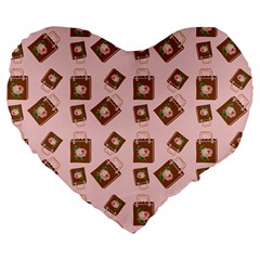 Shopping Bag Pattern Pink Large 19  Premium Heart Shape Cushions by snowwhitegirl