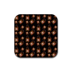 Shopping Bag Pattern Black Rubber Coaster (square)  by snowwhitegirl