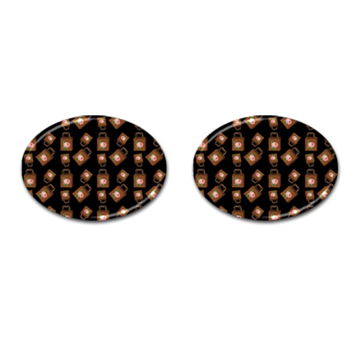 Shopping Bag Pattern Black Cufflinks (Oval)