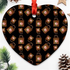 Shopping Bag Pattern Black Heart Ornament (two Sides) by snowwhitegirl