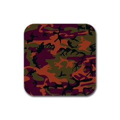 Camouflage Orange Rubber Square Coaster (4 Pack)  by snowwhitegirl