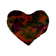 Camouflage Orange Standard 16  Premium Heart Shape Cushions by snowwhitegirl