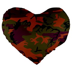 Camouflage Orange Large 19  Premium Flano Heart Shape Cushions by snowwhitegirl