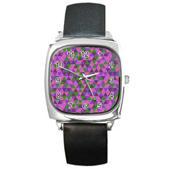 Retro Pink Purple Geometric Pattern Square Metal Watch