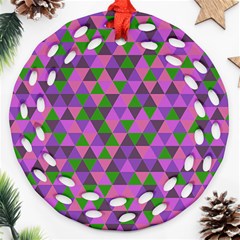 Retro Pink Purple Geometric Pattern Round Filigree Ornament (Two Sides)