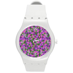 Retro Pink Purple Geometric Pattern Round Plastic Sport Watch (M)