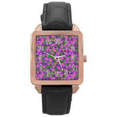 Retro Pink Purple Geometric Pattern Rose Gold Leather Watch 