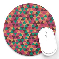 Retro Orange Green Geometric Pattern Round Mousepads by snowwhitegirl