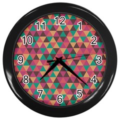 Retro Orange Green Geometric Pattern Wall Clock (black) by snowwhitegirl