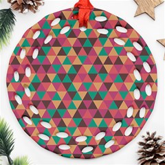 Retro Orange Green Geometric Pattern Round Filigree Ornament (two Sides) by snowwhitegirl