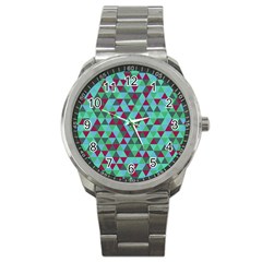 Retro Teal Green Geometric Pattern Sport Metal Watch