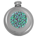 Retro Teal Green Geometric Pattern Round Hip Flask (5 oz) Front