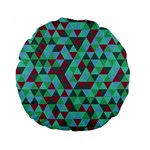 Retro Teal Green Geometric Pattern Standard 15  Premium Round Cushions Back