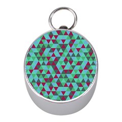 Retro Teal Green Geometric Pattern Mini Silver Compasses by snowwhitegirl