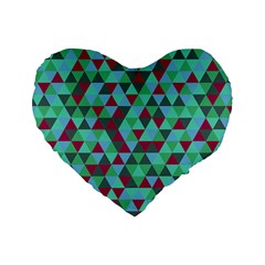 Retro Teal Green Geometric Pattern Standard 16  Premium Flano Heart Shape Cushions by snowwhitegirl