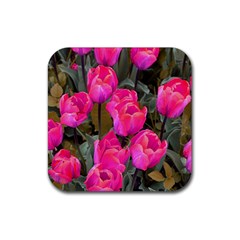 Pink Tulips Rubber Coaster (square)  by snowwhitegirl