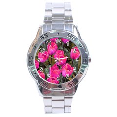 Pink Tulips Stainless Steel Analogue Watch by snowwhitegirl