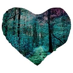 Blue Forest Large 19  Premium Flano Heart Shape Cushions by snowwhitegirl