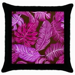 Tropical Pink Leaves Throw Pillow Case (black) by snowwhitegirl