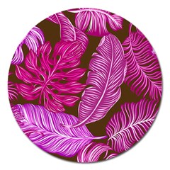 Tropical Pink Leaves Magnet 5  (round) by snowwhitegirl