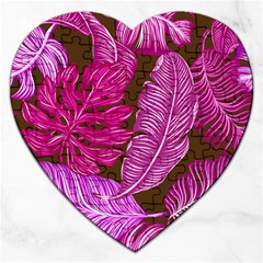 Tropical Pink Leaves Jigsaw Puzzle (heart) by snowwhitegirl